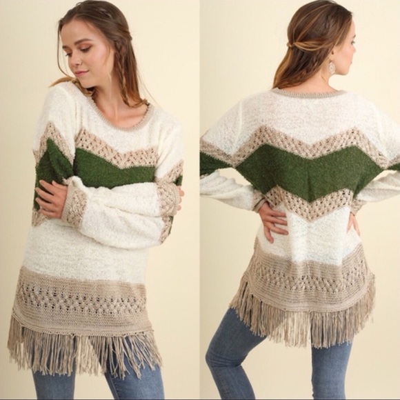 Sweaters - Fringe Chevron Sweater
